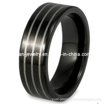 Black Men's Tungsten Carbide Lines Comfort Fit Ring